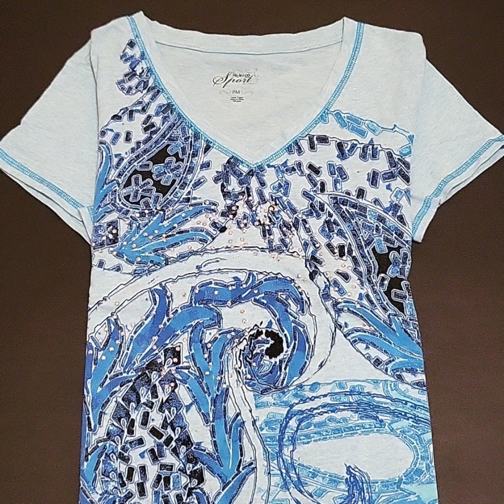 NWOT Style & Co. Aqua Blue T-shirt, Sparkles, Cotton, PM